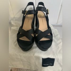 Dolce vita black leather wedge heels size 10